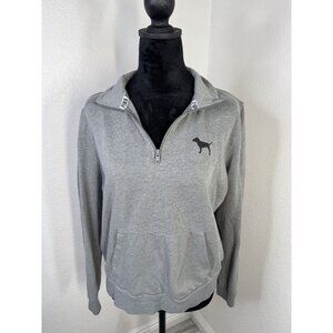 Victorias Secret PINK Womens Half-Zip Pullover Sweatshirt Size L Gray Cotton Ble